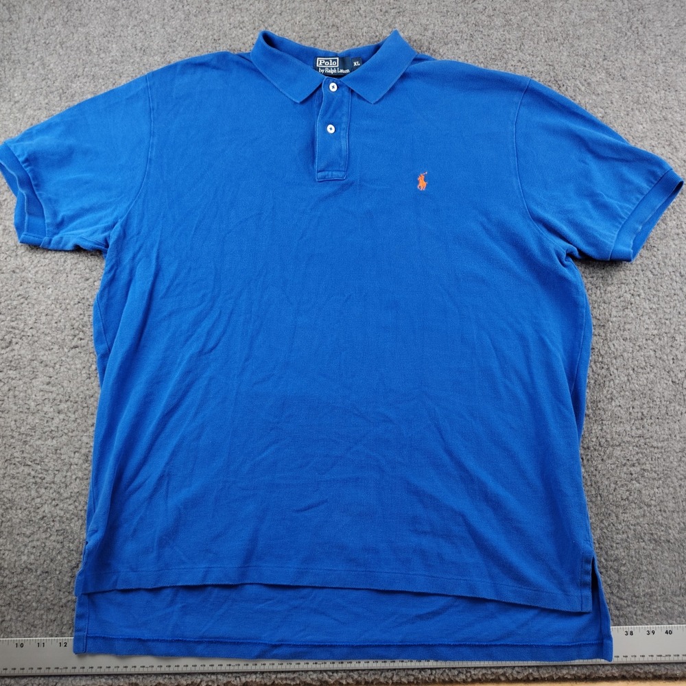 Polo Ralph Lauren Cotton Polo Mens XL Classic Fit Blue Orange Pony Logo EUC